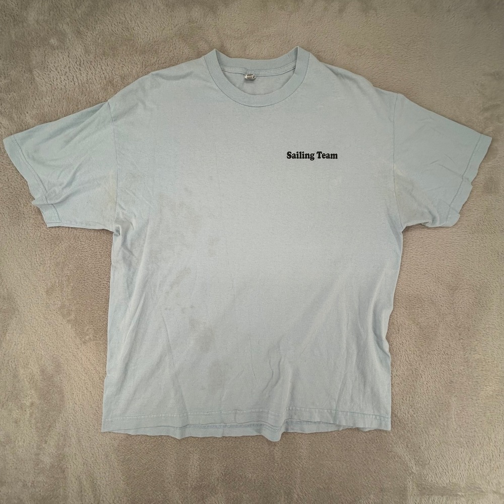 Alstyle Mens XL Light Blue Sailing Team Graphic T-Shirt Preowned‎ Stains